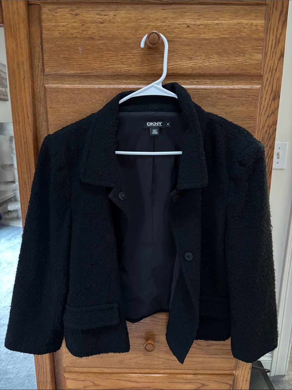 DKNY Black Bouclé Notch-Collar Blazer